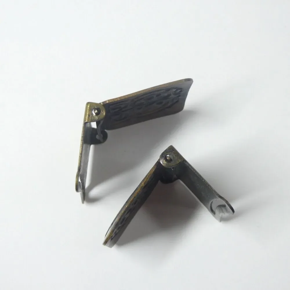 Enameled Brass Buckles Pair Black White Yellow Art Deco Vintage